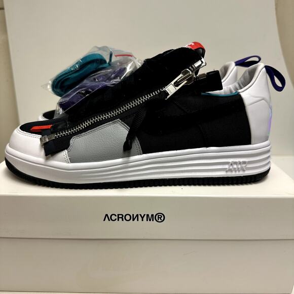 NIB NWT Nike Lunar Force 1 SP / Acronym Low Black White Sneaker Men's 9.5 - Picture 4 of 12